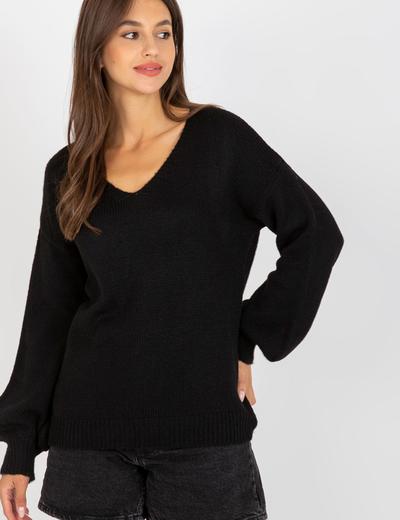 Czarny cienki sweter klasyczny z dekoltem V OCH BELLA