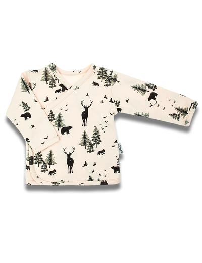 Beżowa bawełniana bluzka chłopięca z motywem leśnym długi rękaw