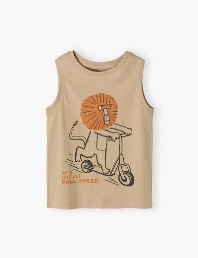 Bawełniana koszulka chłopięca na lato - beżowa z zabawnym nadrukiem