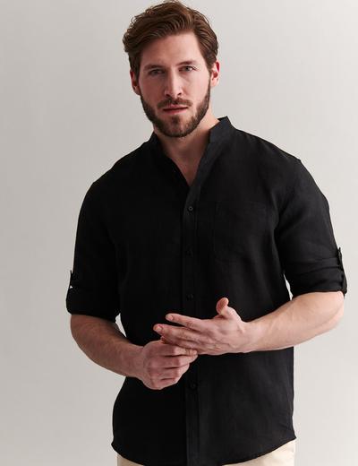 Lniana koszula męska - czarna z długim rękawem