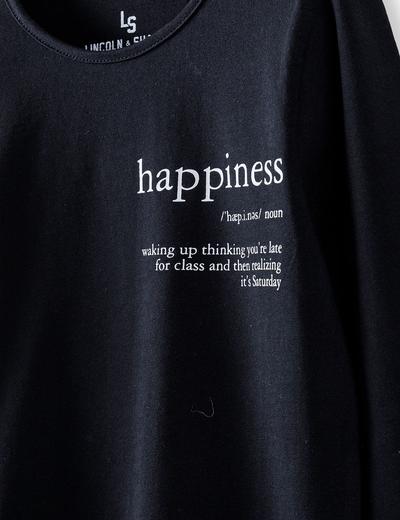 Bawełniana czarna bluzka z napisem Happiness