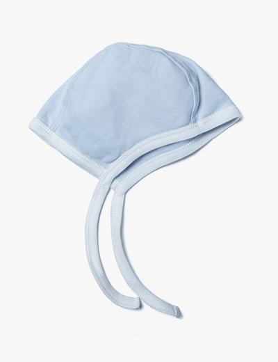 Bawełniana czapeczka niemowlęca z wiązaniem - niebieska