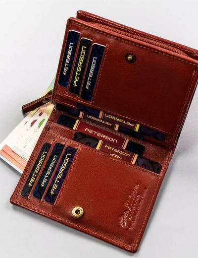 Peterson Skórzany portfel damski średnich rozmiarów brązowy