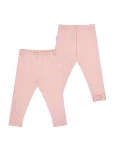 Różowe legginsy bawełniane dla dziewczynki z kokardką