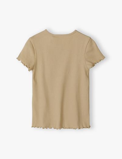 Prążkowana koszulka dla dziewczynki z ozdobnym serduszkiem - beżowa