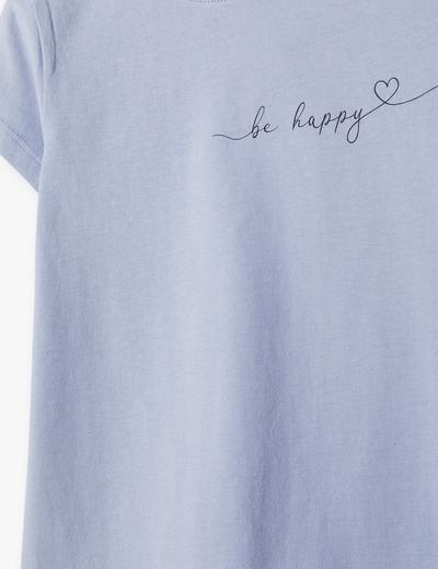 T-shirt dla dziewczynki niebieski z napisem - Be Happy