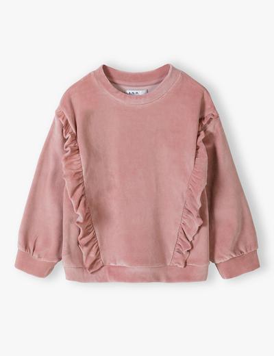 Różowa welurowa bluza dresowa z falbankami