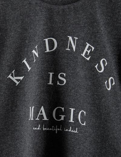Szara bluzka dziewczęca z długim rękawem- kindness is magic