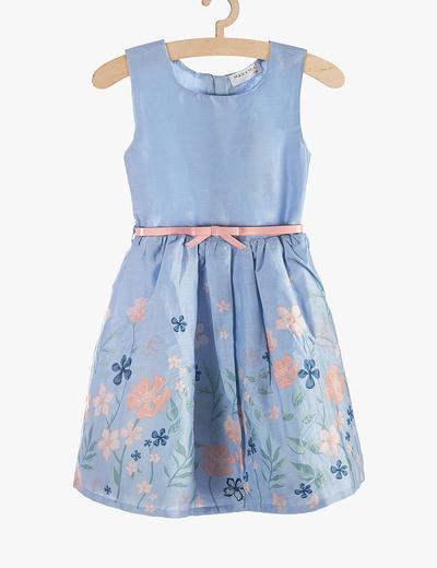 Elegancka sukienka dziewczęca- niebieska w kwiatki