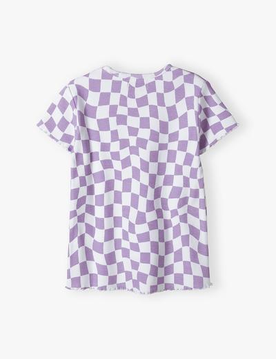 T-shirt bawełniany dla dziewczynki w szachownicę