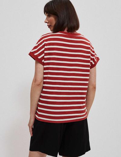 Bawełniany t-shirt damski w czerwono białe paski