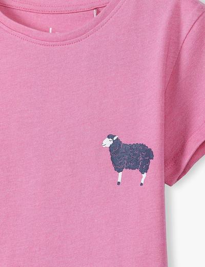 Różowy t-shirt dziewczęcy z czarną owieczką