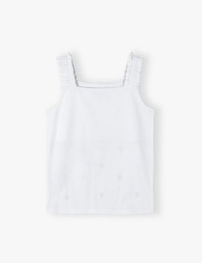 Bawełniany T-shirt bez rękawów dla dziewczynki - biały w serduszka