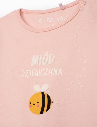 Body niemowlęce ze pszczółką i napisem - Miód dziewczyna - różowe
