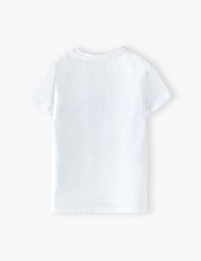 Bawełniany biały t-shirt dziewczęcy z nadrukiem