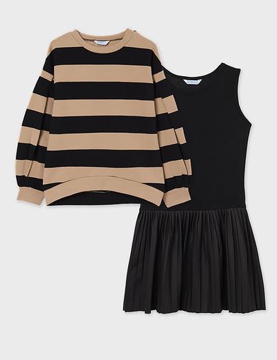 Komplet dziewczęcy - czarna sukienka i sweter w czarne paski