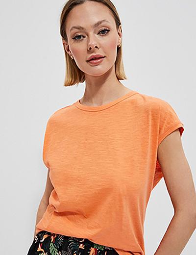 T-shirt damski z rozcięciem na plecach pomarańczowy
