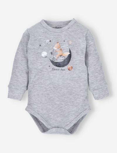Body niemowlęce SPACE TOUR z bawełny organicznej dla chłopca - szare