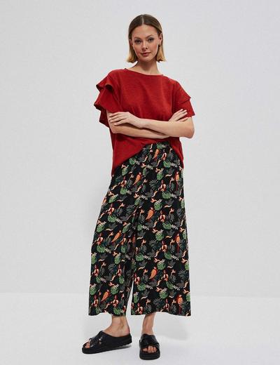 Szerokie spodnie damskie z wiskozy w kolorowe wzorki