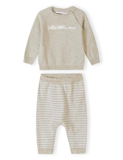 Beżowy komplet niemowlęcy z bawełny- bluzka i legginsy- Hello little one