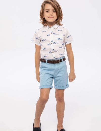 Błękitne szorty dla chłopca typu oxford z bawełny