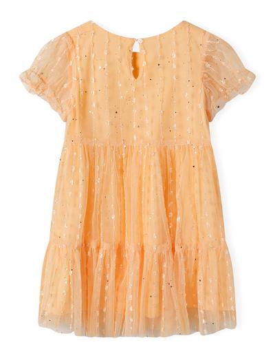 Tiulowa pomarańczowa sukienka z błyszczącymi elementami