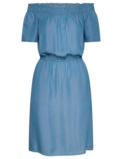 Niebieska sukienka z lyocellu typu hiszpanka podkreślona talia