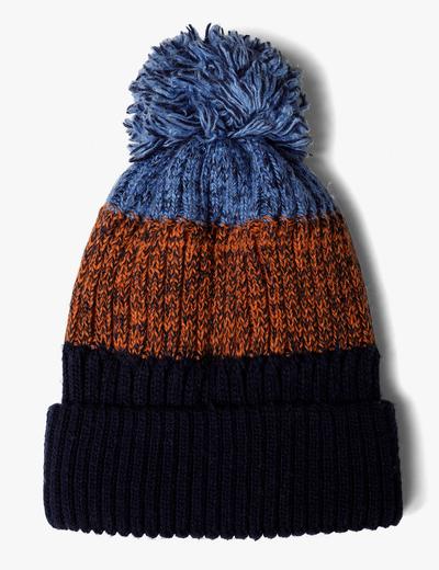 Zimowa czapka chłopięca z pomponem w kolorowe pasy