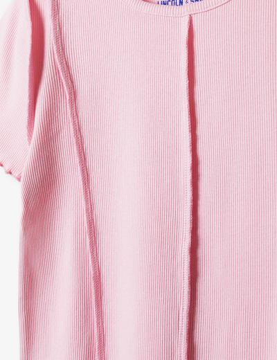 Różowy dopasowany t-shirt dziewczęcy w prążki - Lincoln&Sharks