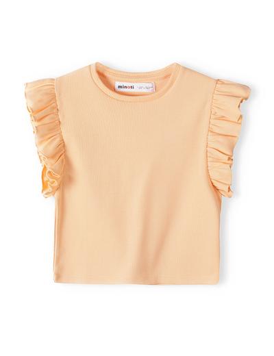 Dziewczęca bluzka z krótkim rękawem i falbanką- pomarańczowa