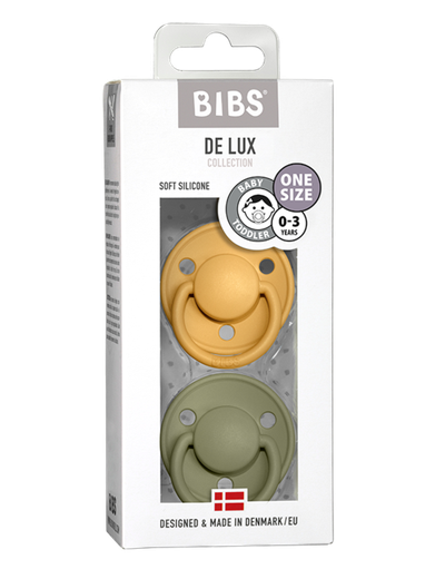 BIBS DE LUX ONE SIZE 2- PACK HONEY BEE/OLIVE Smoczek uspokajający silikonowy 0-36msc