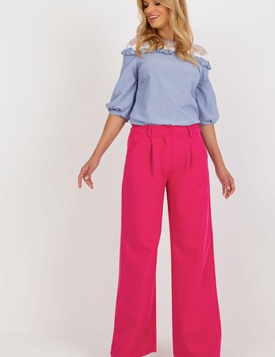 Ciemnoróżowe szerokie spodnie z materiału typu szwedy