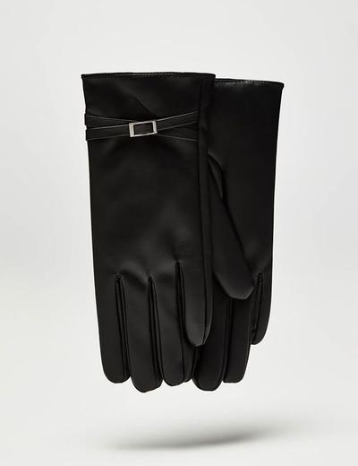 Długie eleganckie rękawiczki damskie wykonane ze skóry ekologicznej - czarne
