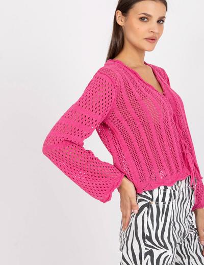 Sweter damski z ażurowy - różowy