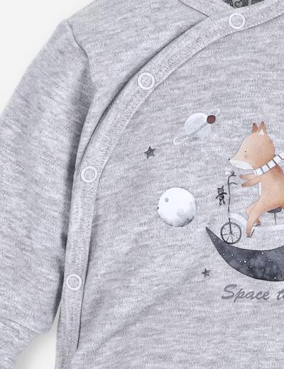 Pajac niemowlęcy SPACE TOUR z bawełny organicznej dla chłopca - szary