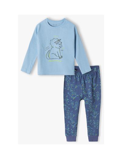 Bawełniana dwuczęściowa piżama chłopięca z dinozaurem - niebieska
