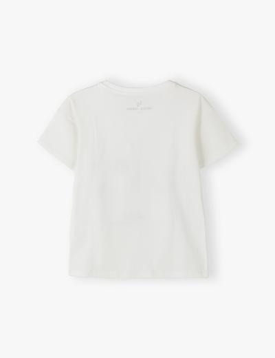 T-shirt bawełniany dla dziewczynki biały z nadrukiem