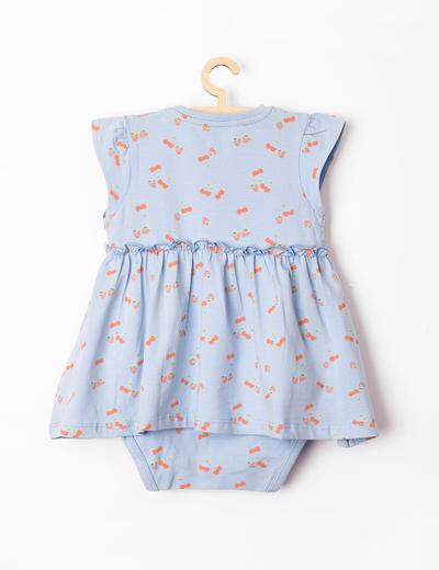 Body niemowlęce z imitacją sukienki- niebieskie w wisienki i truskawki