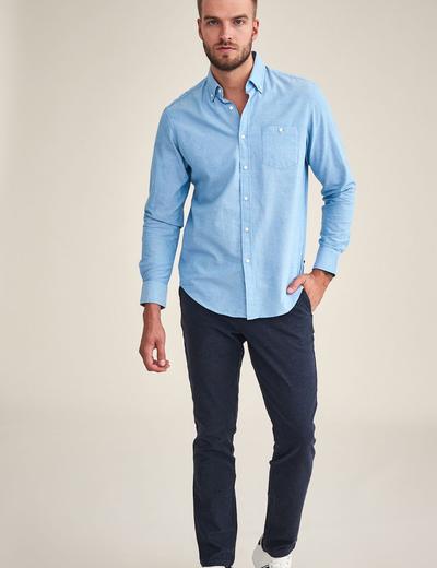 Bawełniana koszula męska - niebieska z długim rękawem