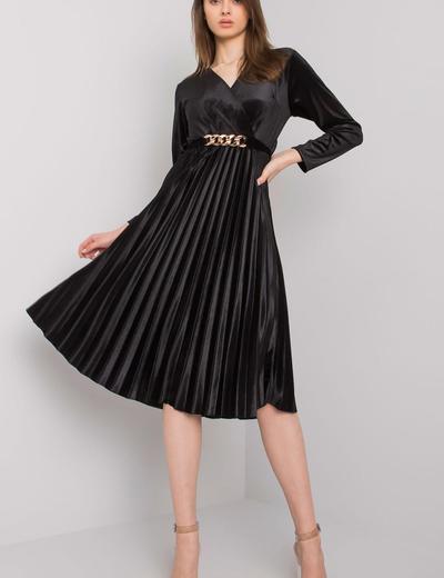 Sukienka z długim rękawem - czarna plisowana