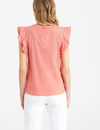 Różowa bluzka damska bawełniana z haftem- krótki rękaw