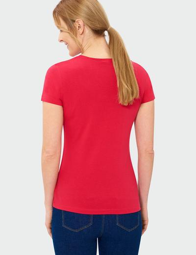 Czerwony t-shirt damski z dekoltem w serek