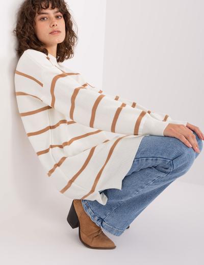Ecru-brązowy damski sweter oversize