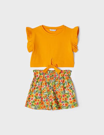 Komplet dziewczęcy szorty w kwiaty i pomarańczowy t-shirt