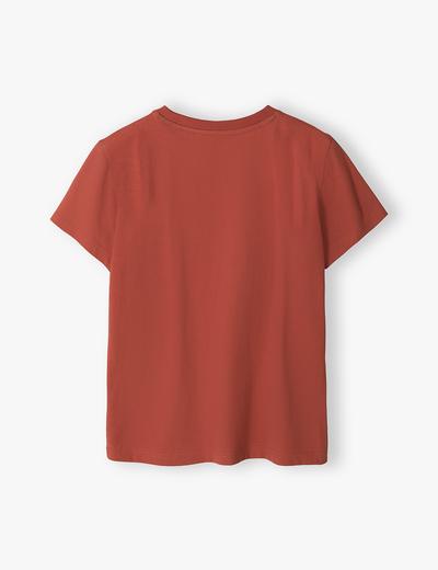 T-shirt bawełniany chłopięcy z kieszonką - brązowy