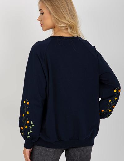 Granatowa bluza bez kaptura z haftem na rękawach RUE PARIS