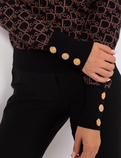 Czarno-brązowy sweter klasyczny z wzorem