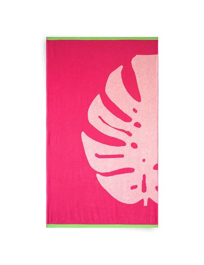 Ręcznik Leaf z bawełny egipskiej różowy z Monsterą100x160 cm