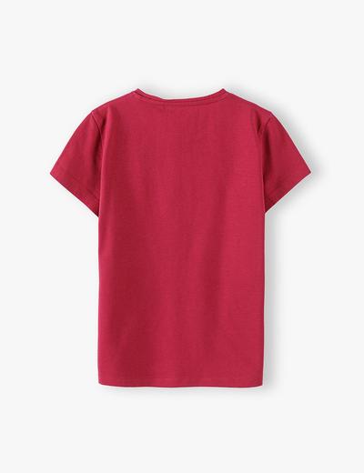 Bawełniany czerwony  t-shirt dziewczęcy z napisem Imagine