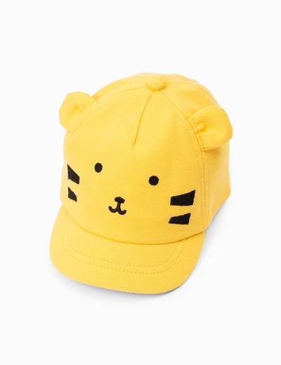 Żółta czapka niemowlęca z daszkiem z tygrysem